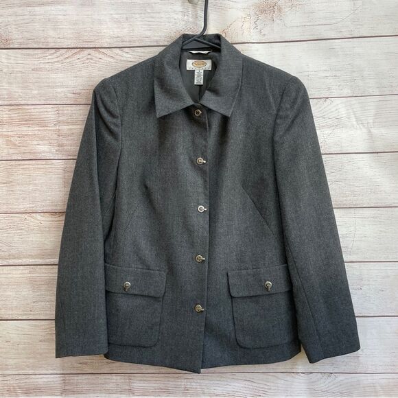 TALBOTS 100% WOOL BLAZER IN CHARCOAL GRAY‎ - Picture 1 of 7